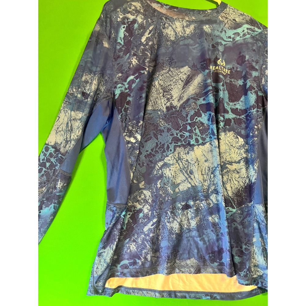 Realtree Fishing Mens XL Blue Camo Long Sleeve Performance Shirt Mesh Panels